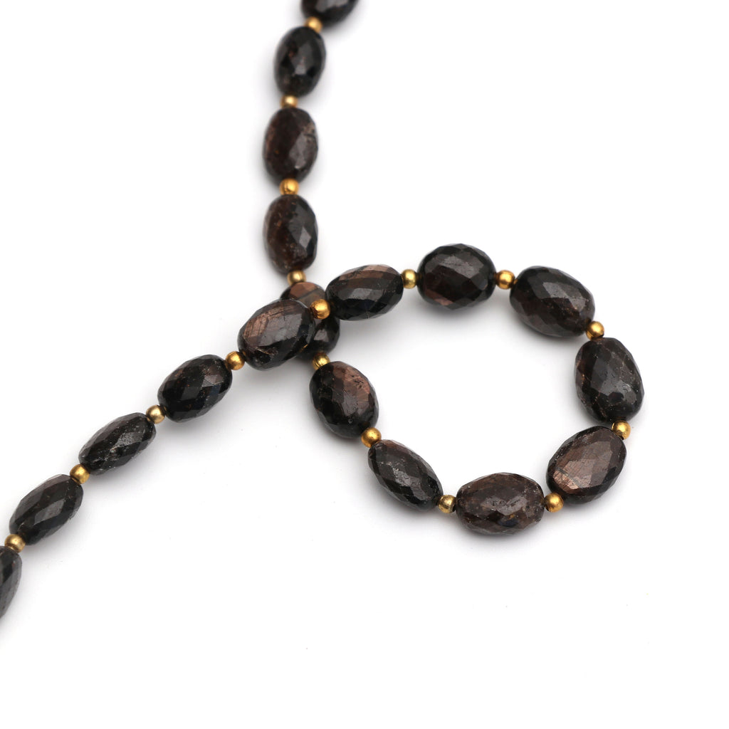 Golden Sheen Sapphire Faceted Oval Beads - 7x9 mm to 8x11 mm - Sheen Sapphire - Gem Quality , 20 Cm Full Strand, Price Per Strand - National Facets, Gemstone Manufacturer, Natural Gemstones, Gemstone Beads