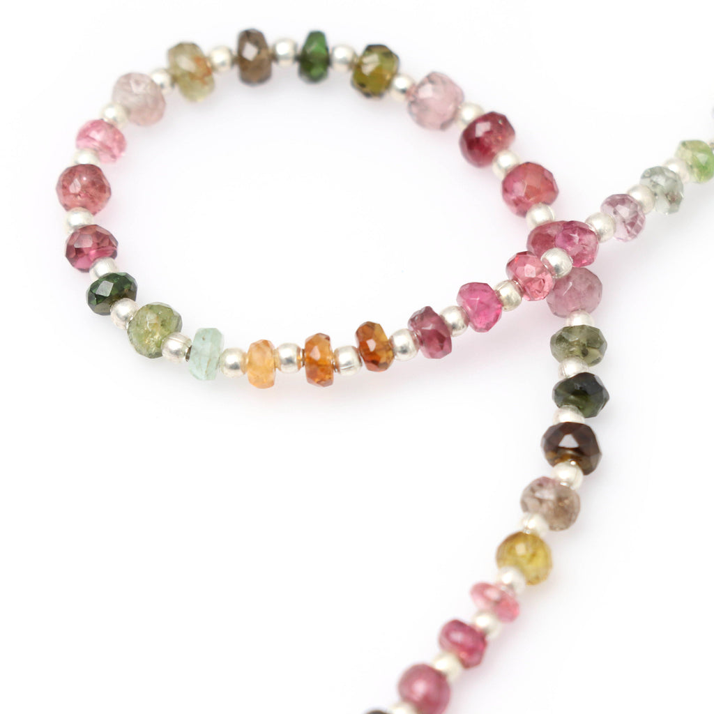 Multi Tourmaline Faceted Beads, Tourmaline Beads, Rondelle Beads, Multi Beads-4 mm- Multi Tourmaline - Gem Quality, 8 Inch, Price Per Strand - National Facets, Gemstone Manufacturer, Natural Gemstones, Gemstone Beads