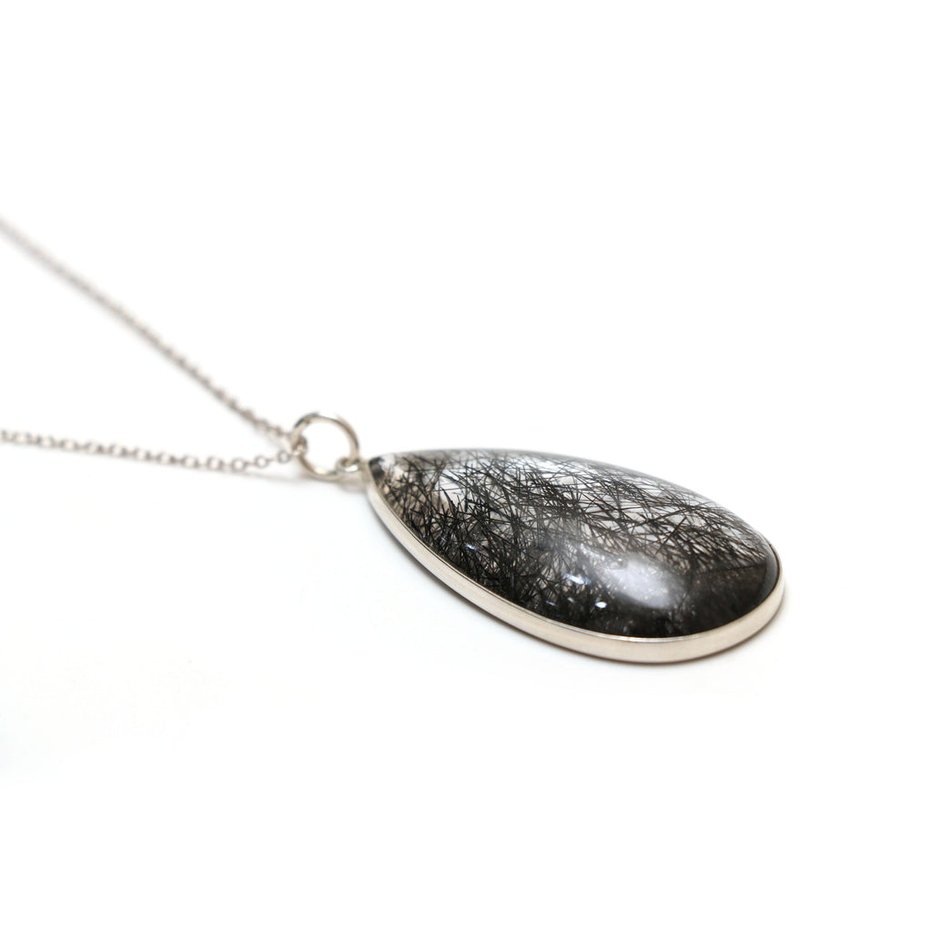 Black Rutile Smooth Pear Gemstone Bezel Pendant | 925 Sterling Silver Plated | Gift For Mom | Price Per Pendant - National Facets, Gemstone Manufacturer, Natural Gemstones, Gemstone Beads