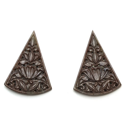 Natural Wonder Sapphire Carving Triangle Loose Gemstone - 27x37mm - Sapphire Cone , Sapphire Carving Loose Gemstone ,Pair (2 Pieces)