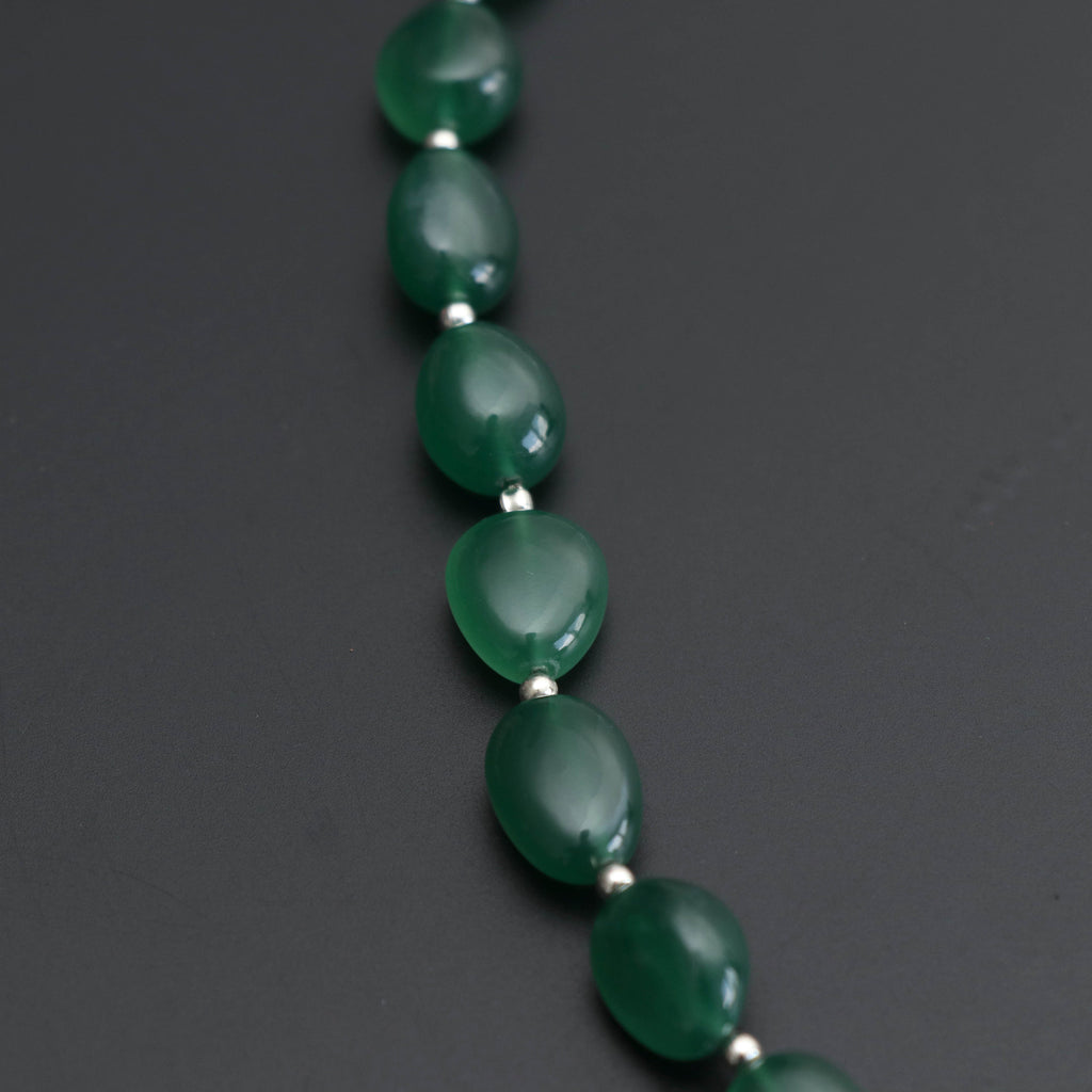 Natural Green Chalcedony Smooth Tumble - 8x6 mm to 13x9 mm - Green Chalcedony - Gem Quality ,7 Inch/ 20 Cm Full Strand, Price Per Strand - National Facets, Gemstone Manufacturer, Natural Gemstones, Gemstone Beads