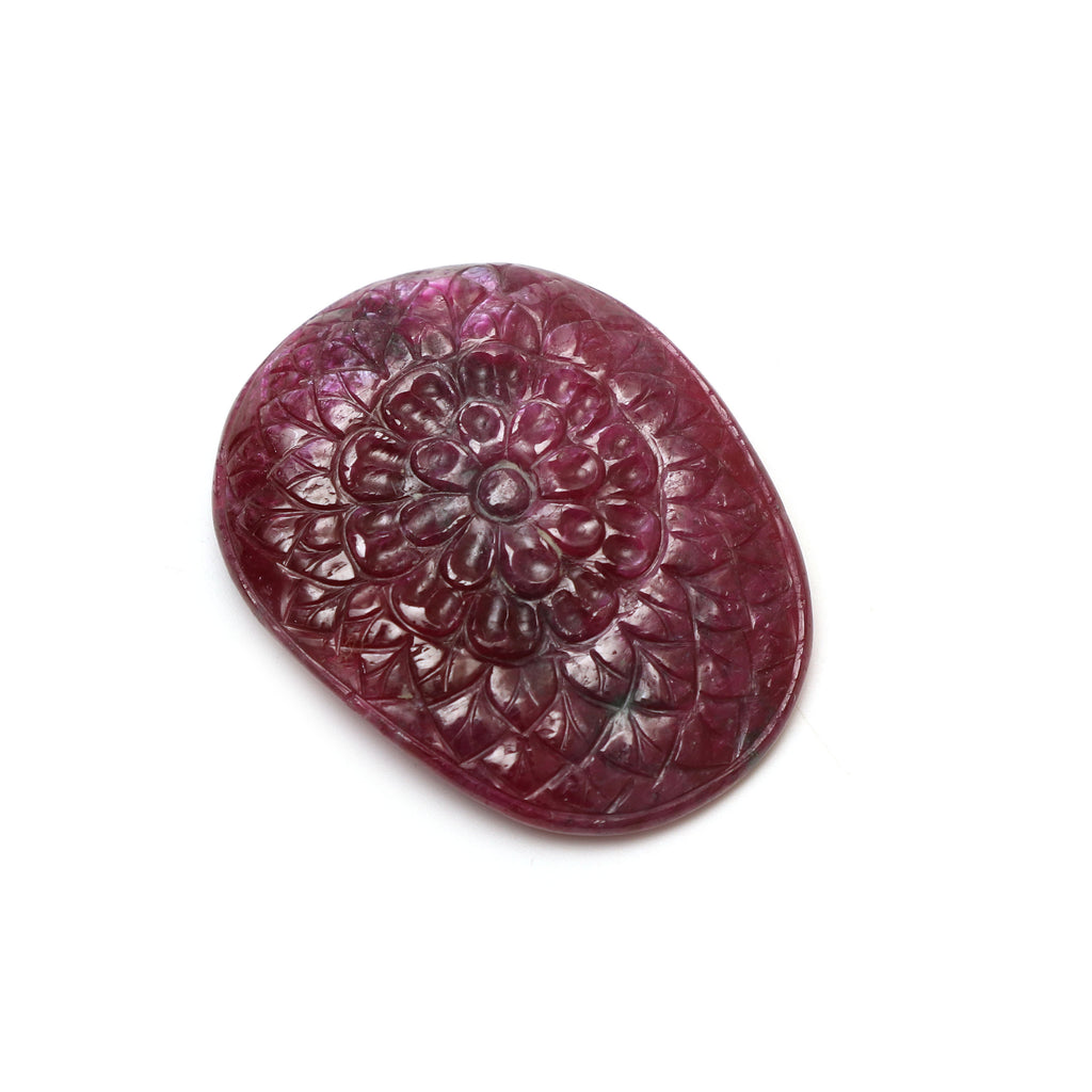 Natural Ruby Carving Oval Loose Gemstone - 31x40 mm - Ruby Oval, Both Side Carving, Ruby Carving Loose Gemstone, 1 Piece - National Facets, Gemstone Manufacturer, Natural Gemstones, Gemstone Beads