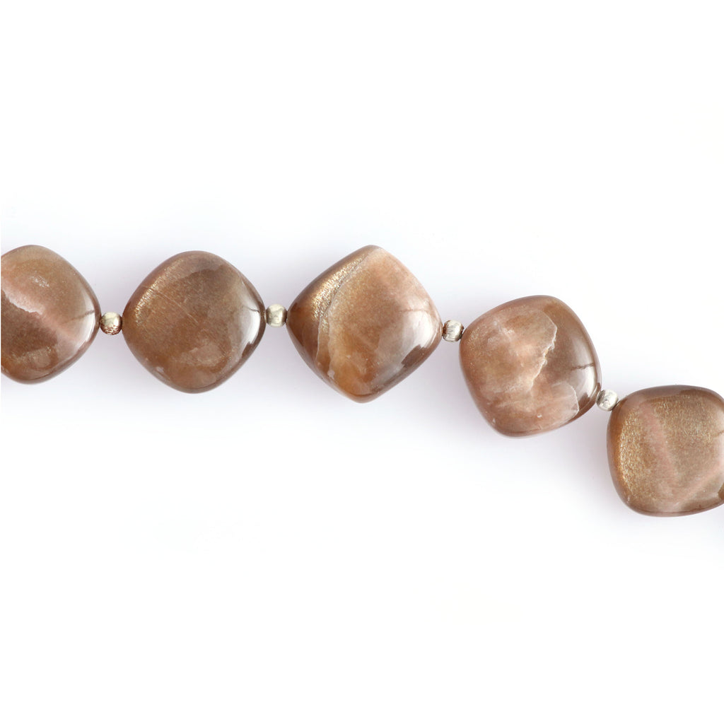 Moonstone Smooth Cushion Beads - 13x13 mm to 14x14 mm- Peach Moonstone Cushion Cabs - Gem Quality , 9 Cm Full Strand, Price Per Strand - National Facets, Gemstone Manufacturer, Natural Gemstones, Gemstone Beads