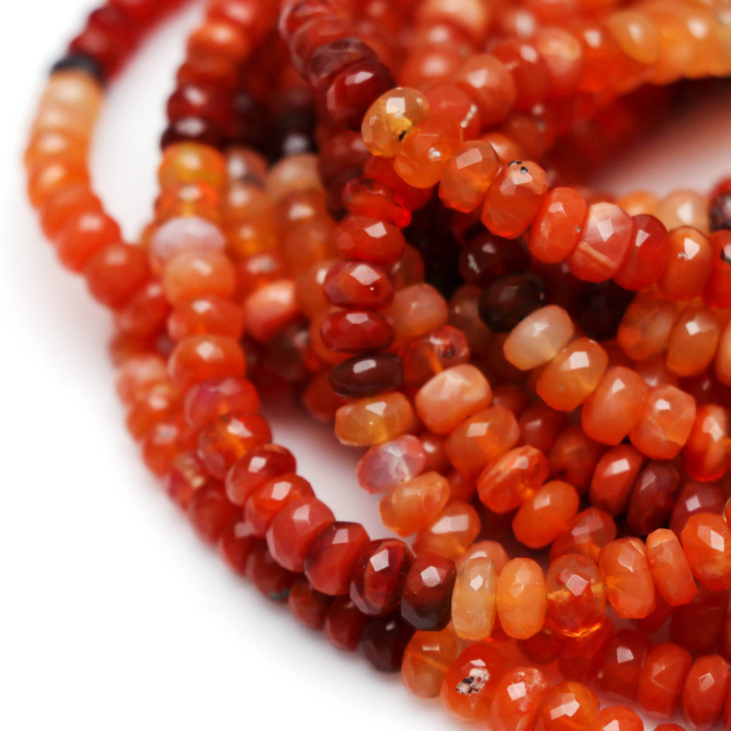 Natural Fire Opal Shaded Faceted Rondelle Beads | Shaded Opal Bead | Mexican Fire Opal Bead Strand | 6 to 7 mm | 18" inches strand - National Facets, Gemstone Manufacturer, Natural Gemstones, Gemstone Beads