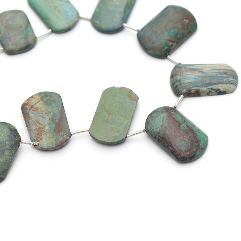 Azurite Malachite Smooth Cushion Rectangle - 14x25 mm to 16x26 mm- One Side Flat -Gem Quality, 8 Inch/ 20 Cm Full Strand, Price Per Strand - National Facets, Gemstone Manufacturer, Natural Gemstones, Gemstone Beads