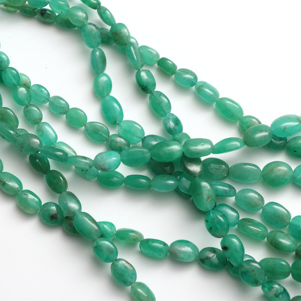 Emerald Smooth Oval Beads, 5x4 mm to 13x9 mm, Dyed Emerald Smooth Oval Beads - Gem Quality , 18 Inch/ 46 Cm Full Strand, Price Per Strand - National Facets, Gemstone Manufacturer, Natural Gemstones, Gemstone Beads