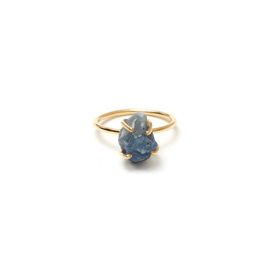 Blue Sapphire Rough Gemstone Prong Ring, 925 Sterling Silver Gold Plated , Set Of 5 Pieces