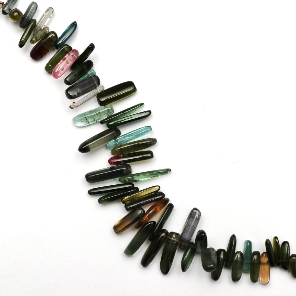 Multi Tourmaline Smooth Long Nuggets -3x7 mm to 3x15 mm - Multi Tourmaline Long Nuggets - Gem Quality , 5 Inch Full Strand, Price Per Strand - National Facets, Gemstone Manufacturer, Natural Gemstones, Gemstone Beads