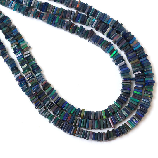 Natural Black Ethiopian Opal Smooth Square Beads | 3 mm to 4.5 mm | Opal Jewelry Making Beads | 18 Inches Full Strand | Price Per Strand