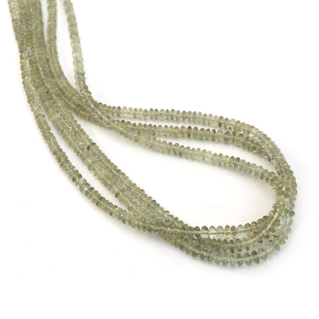 Green Aquamarine Smooth Roundel Beads, 4 mm to 5.5 mm, Green Aquamarine Roundel Beads, - Gem Quality , 8 Inch/16 Inch, Price Per Strand - National Facets, Gemstone Manufacturer, Natural Gemstones, Gemstone Beads