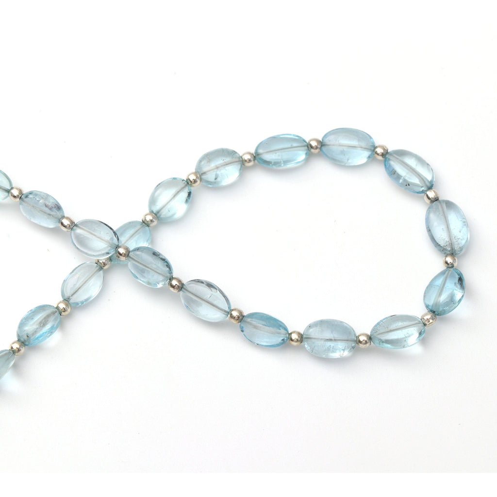 Natural Aquamarine Smooth Oval Beads - 5x6 mm to 7x10 mm - Aquamarine Oval, Smooth Oval - Gem Quality, 8 Inch/ 20 Cm Full Strand, Per Strand - National Facets, Gemstone Manufacturer, Natural Gemstones, Gemstone Beads