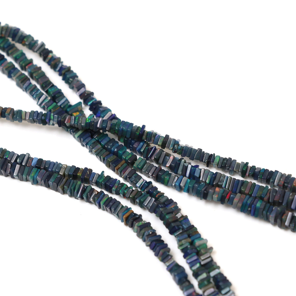 Natural Black Ethiopian Opal Smooth Square Beads | 3 mm to 4.5 mm | 8 Inches/ 18 Inches Full Strand | Price Per Strand - National Facets, Gemstone Manufacturer, Natural Gemstones, Gemstone Beads