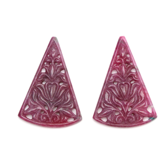 Natural Ruby Carving Cone Shaped Loose Gemstone - 28x40 mm - Ruby Cone, Ruby Carving Loose Gemstone, Pair (2 Pieces)