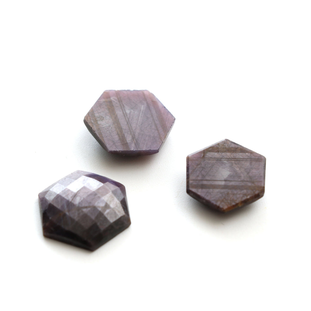 Purple Sapphire Faceted (Rose Cut ) Hexagon Gemstone, Sapphire Loose Gemstone, 15x15 mm to 17x17 mm, Gemstone, 3 Piece - National Facets, Gemstone Manufacturer, Natural Gemstones, Gemstone Beads