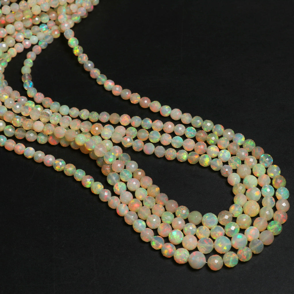 Natural Ethiopian Opal Faceted Round Balls Beads - 4mm To 6mm , Honey Base Opal , 8 Inches / 18 Inches Full Strand, Price Per Strand - National Facets, Gemstone Manufacturer, Natural Gemstones, Gemstone Beads