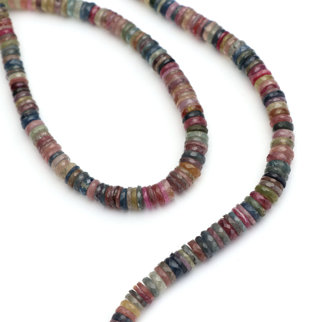 Natural Multi Sapphire Faceted Tyre Beads, 5 MM to 6 MM, Multi Sapphire Button , 8 Inch ,Price Per Strand - National Facets, Gemstone Manufacturer, Natural Gemstones, Gemstone Beads