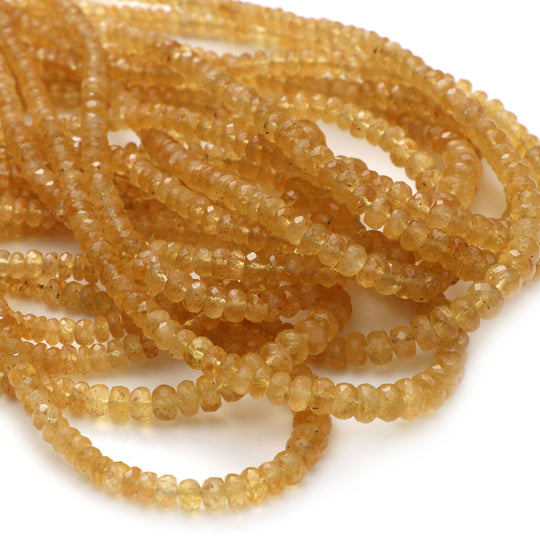 イエロー アクアマリン ファセット ラウンデル ビーズ、3 mm ～ 6 mm、アクアマリン ジュエリー メイキング ビーズ、18 インチ / 46 cm フル ストランド、1 ストランドあたりの価格
