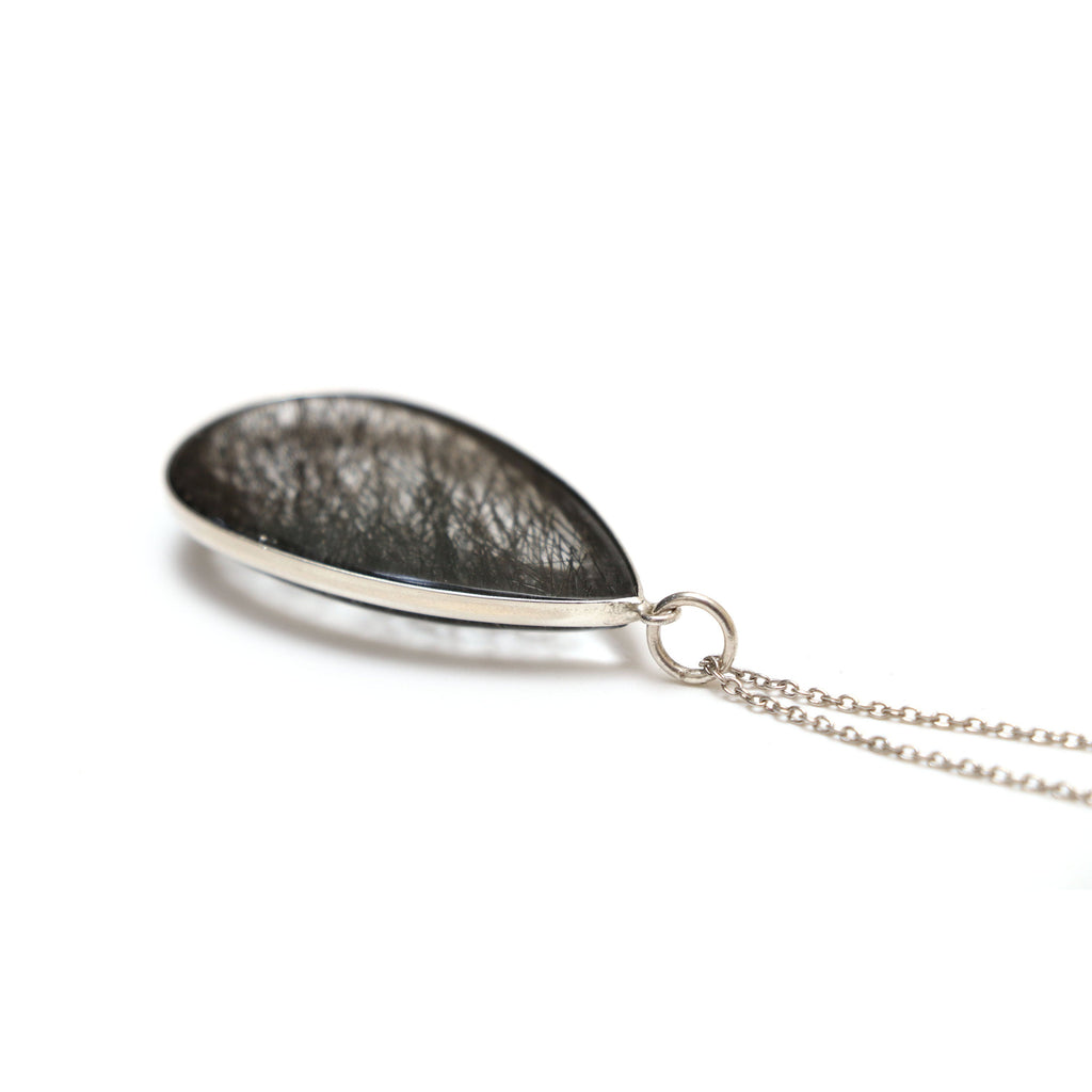 Black Rutile Smooth Pear Gemstone Bezel Pendant | 925 Sterling Silver Plated | Gift For Mom | Price Per Pendant - National Facets, Gemstone Manufacturer, Natural Gemstones, Gemstone Beads