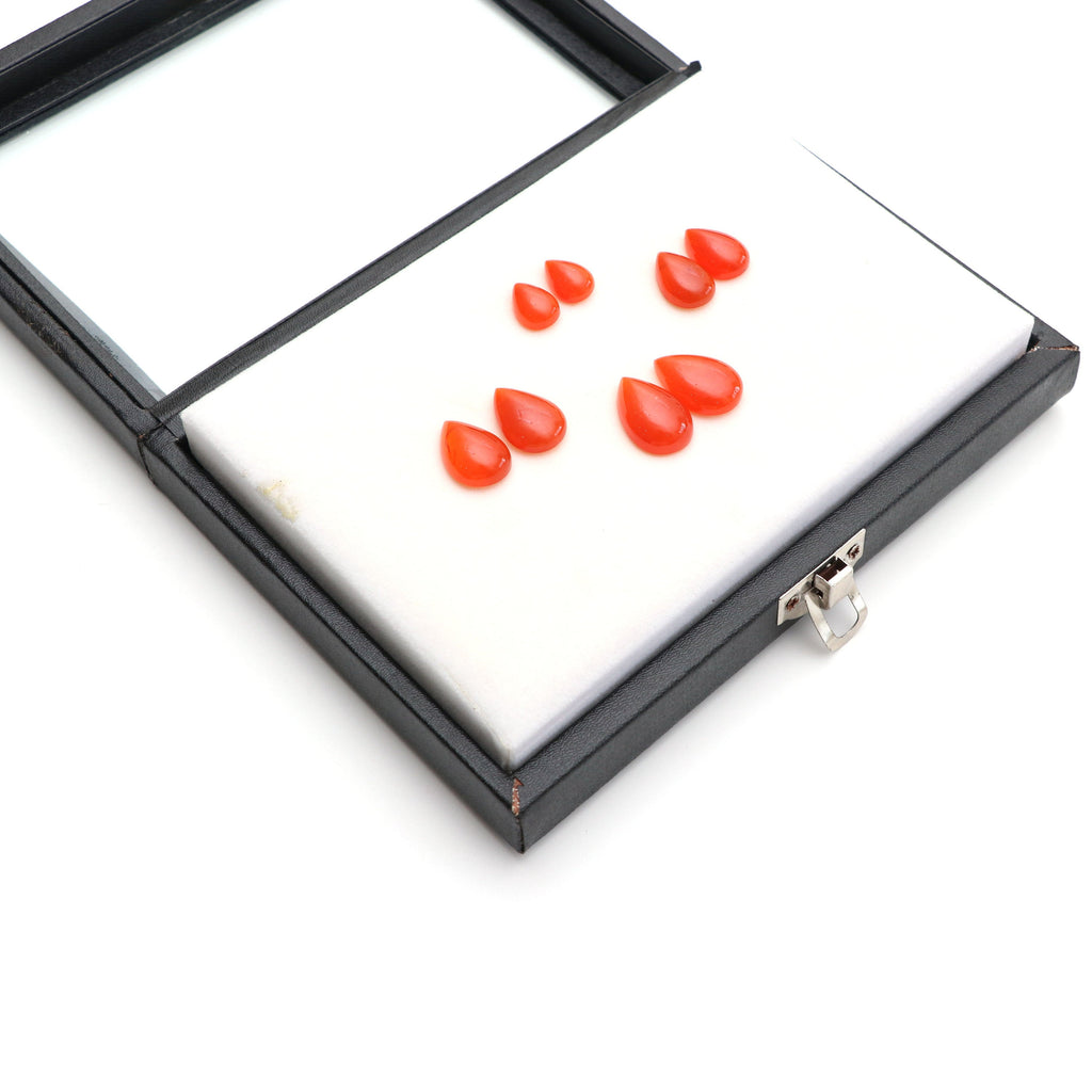 AAA Quality Natural Carnelian Smooth Pear Cabochon Gemstone | 10x14 mm to 15x22 mm | Gemstone Cabochon | Set of 8 Pieces - National Facets, Gemstone Manufacturer, Natural Gemstones, Gemstone Beads