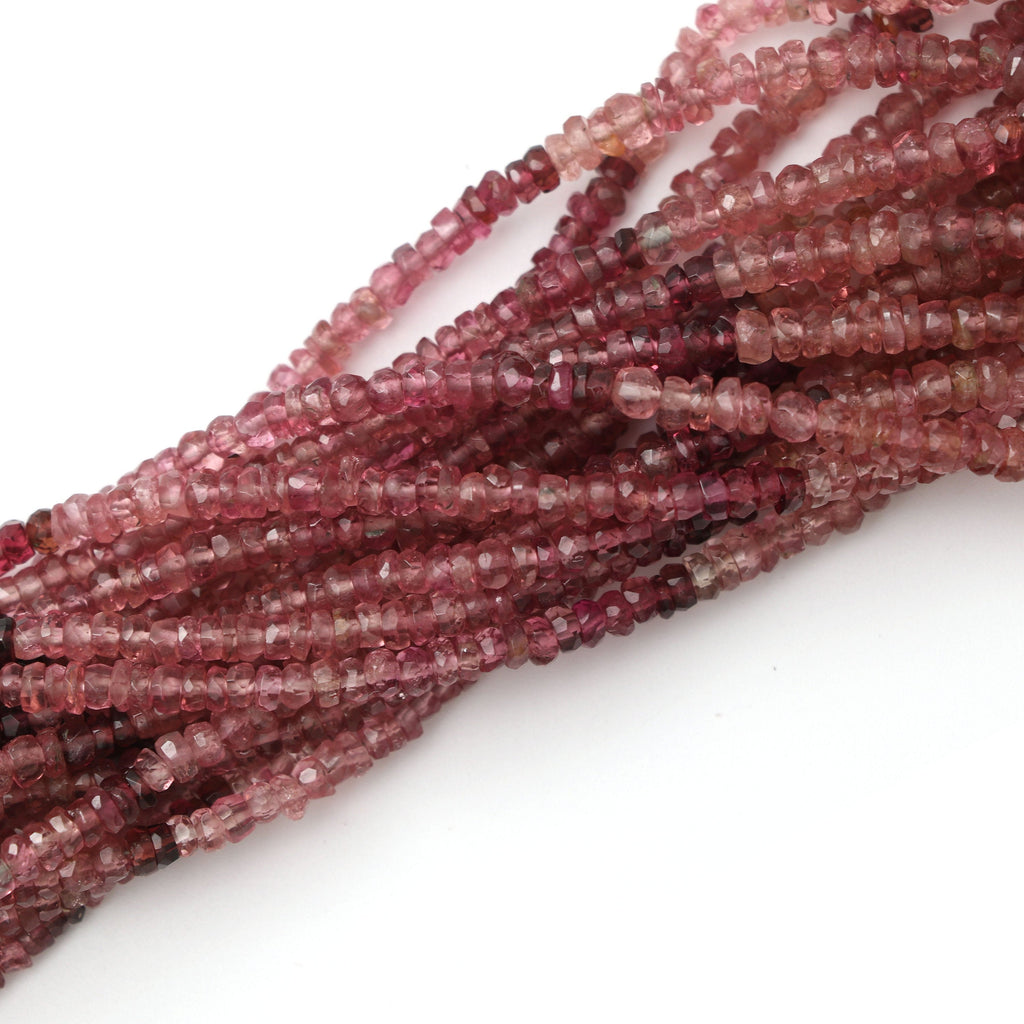 Pink Tourmaline Faceted Roundel Beads, 3 mm to 4.5 mm, Pink Tourmaline Beads, - Gem Quality, 18 Inch/ 46 Cm Full Strand, Price Per Strand - National Facets, Gemstone Manufacturer, Natural Gemstones, Gemstone Beads