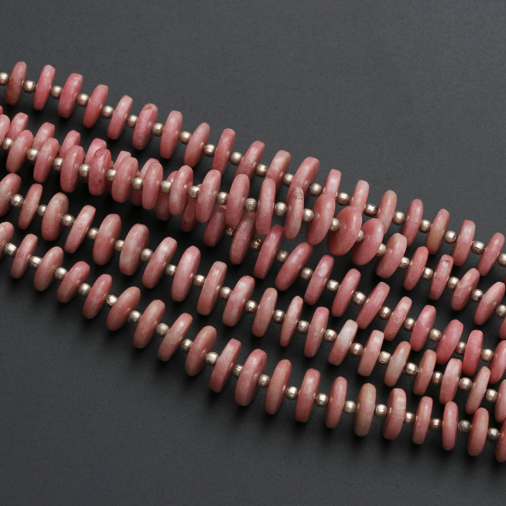 Natural Thulite Smooth Tyre Beads, Pink Thulite Beads- 5 mm to 10 mm - Thulite - Gem Quality , 8 Inch/ 20 Cm Full Strand, Price Per Strand - National Facets, Gemstone Manufacturer, Natural Gemstones, Gemstone Beads