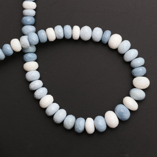 Blue Opal Roundel Faceted Beads - 6 mm to 8 mm - Blue Opal Graduation Gemstone - Gem Quality , 8 Inch/ 20 Cm Full Strand, Price Per Strand