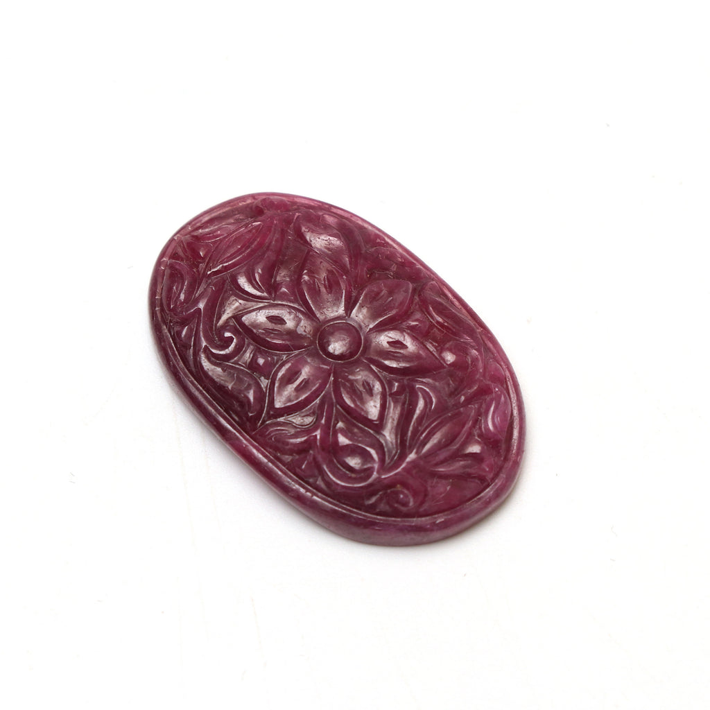 Natural Ruby Carving Oval Loose Gemstone - 25x33 mm - Ruby Oval, Ruby Carving Loose Gemstone, 1 Piece - National Facets, Gemstone Manufacturer, Natural Gemstones, Gemstone Beads