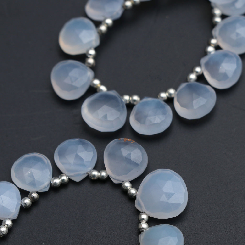 Blue Chalcedony Faceted Heart Beads - 7x7 mm to 12x12 mm - Blue Chalcedony - Gem Quality , 8 Inch/ 20 Cm Full Strand, Price Per Strand - National Facets, Gemstone Manufacturer, Natural Gemstones, Gemstone Beads