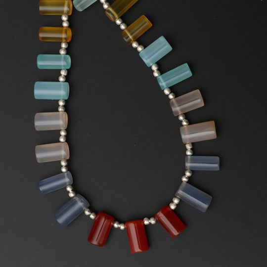 Multi Color Onyx Smooth Cylinder Beads, 10 mm to 12 mm, Onyx Jewelry Making Beads, 8 Inch/20 Cm Full Strand, Price Per Strand