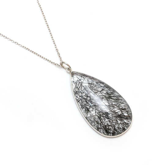 Black Rutile Smooth Pear Gemstone Bezel Pendant | 925 Sterling Silver Plated | Gift For Mom | Price Per Pendant