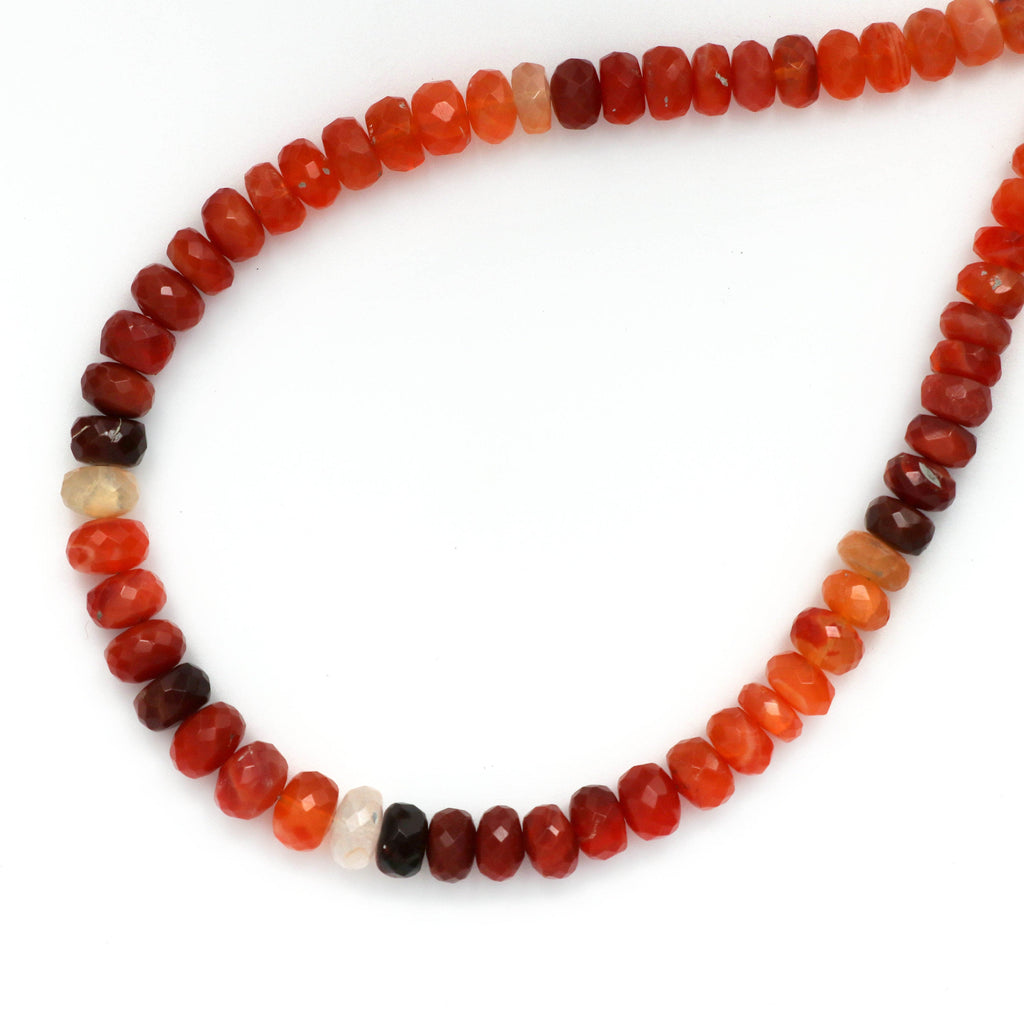 Natural Fire Opal Shaded Faceted Rondelle Beads | Shaded Opal Bead | Mexican Fire Opal Bead Strand | 6 to 7 mm | 18" inches strand - National Facets, Gemstone Manufacturer, Natural Gemstones, Gemstone Beads