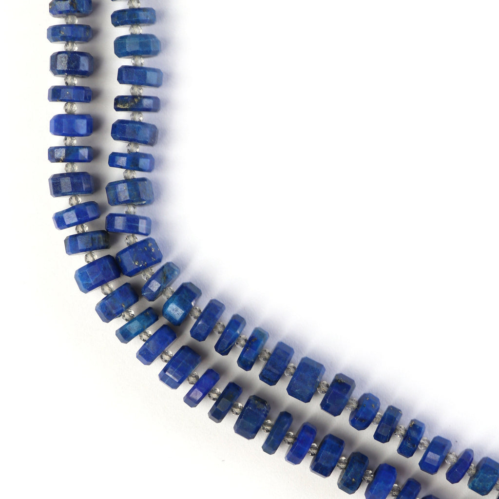 Natural Lapis Lazuli Crystal Tyre Beads- 6 mm to 8 mm - Lapis Lazuli Faceted Tyre, Gem Quality , 8 Inch Full Strand, Price Per Strand - National Facets, Gemstone Manufacturer, Natural Gemstones, Gemstone Beads