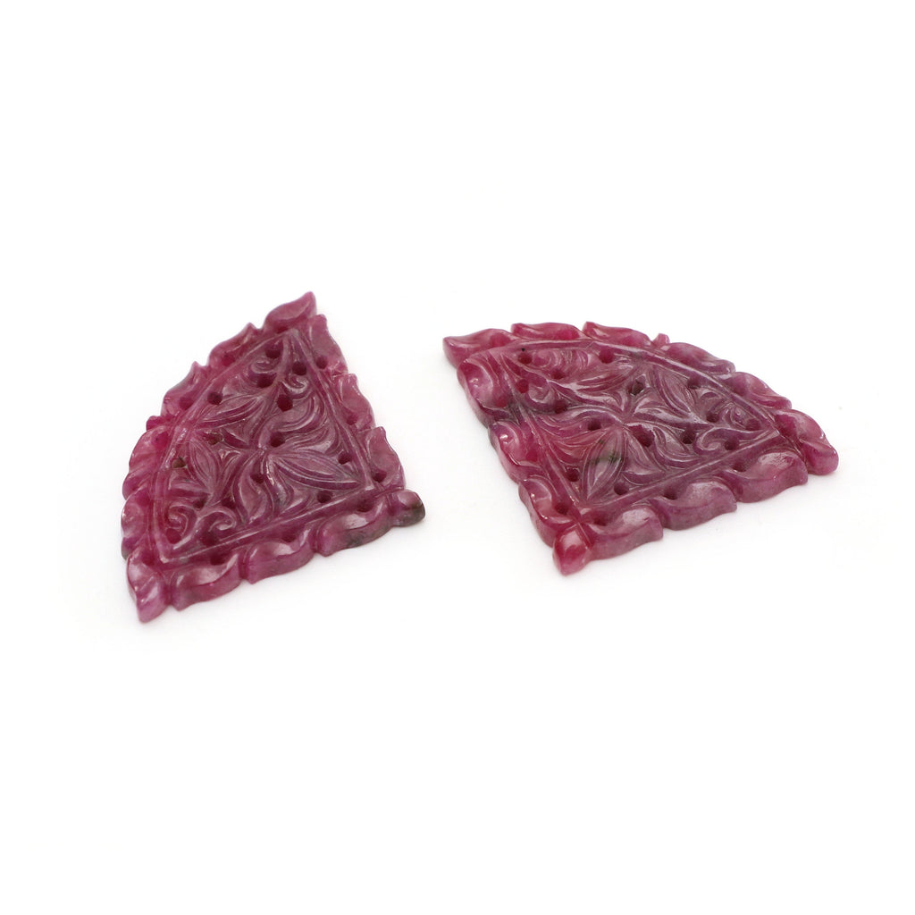 Natural Ruby Carving Quadrant Shaped Loose Gemstone - 34x24x2 mm - Ruby Quadrant , Ruby Carving Loose Gemstone, Pair (2 Pieces) - National Facets, Gemstone Manufacturer, Natural Gemstones, Gemstone Beads