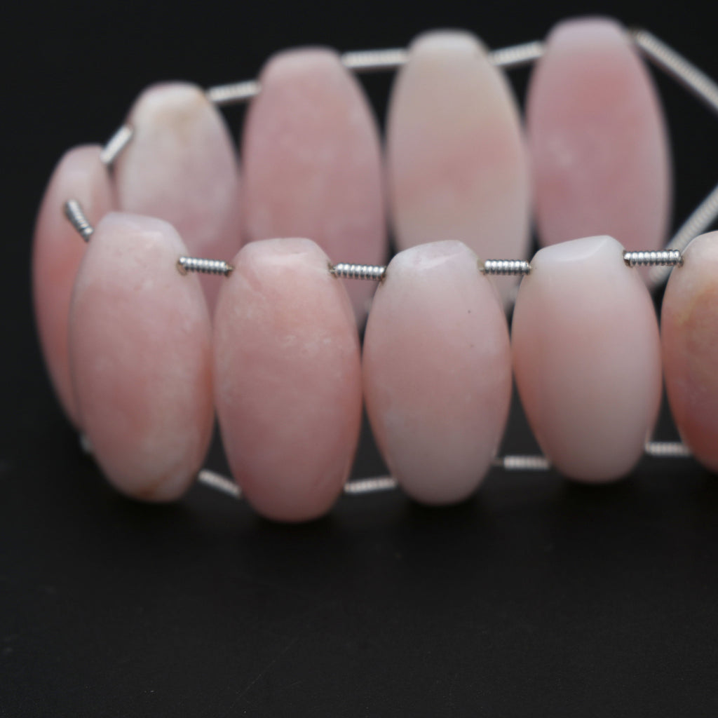 Pink Opal Smooth Long Oval Double Drill Beads -11x23 mm - Pink Opal Oval Cabs - Gem Quality , 14 Cm Full Strand, Price Per Strand - National Facets, Gemstone Manufacturer, Natural Gemstones, Gemstone Beads