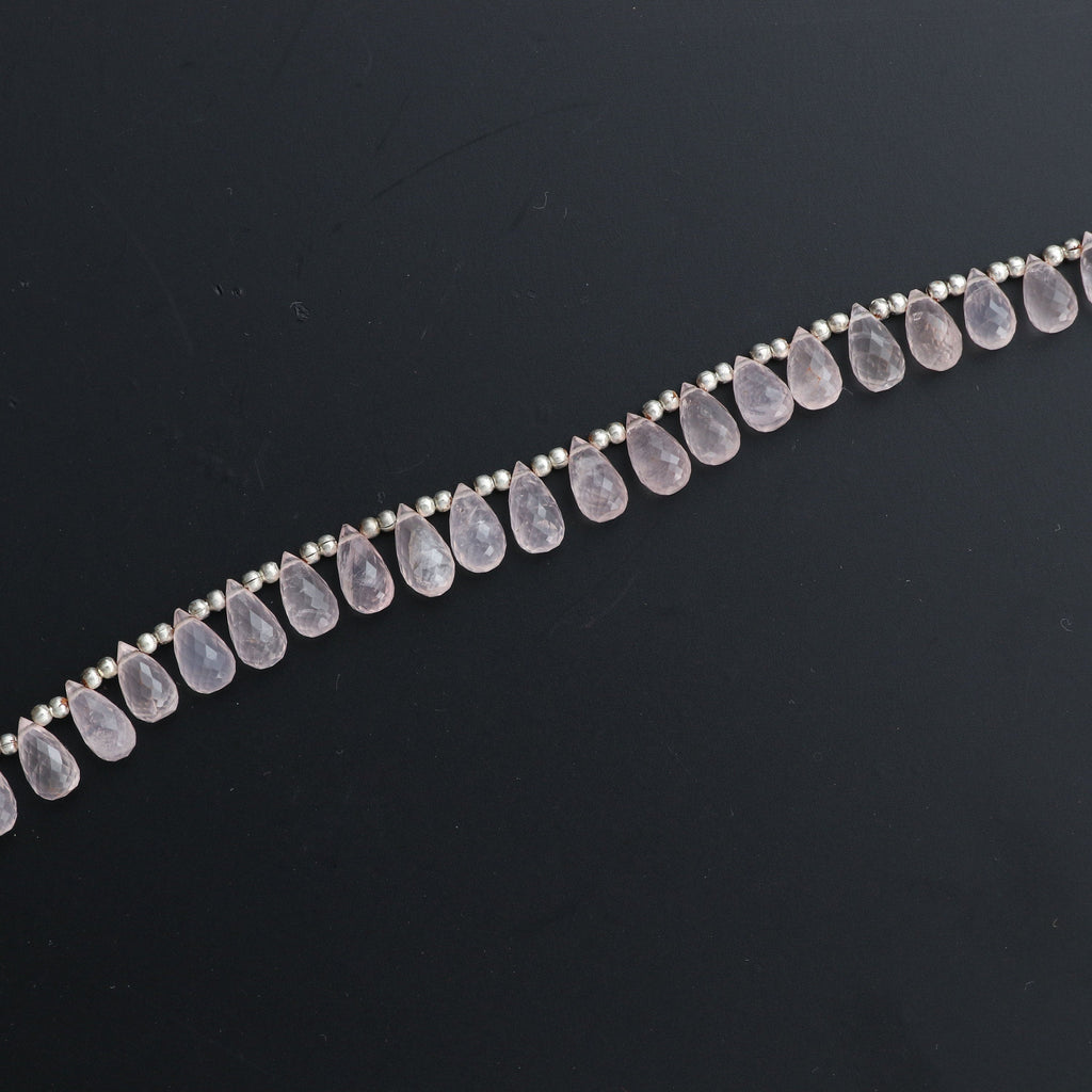 Rose Quartz Faceted Drops Beads - 5x8 mm to 6x10 mm - Rose Quartz Briollete - Gem Quality , 20 Cm Full Strand, Price Per Strand - National Facets, Gemstone Manufacturer, Natural Gemstones, Gemstone Beads