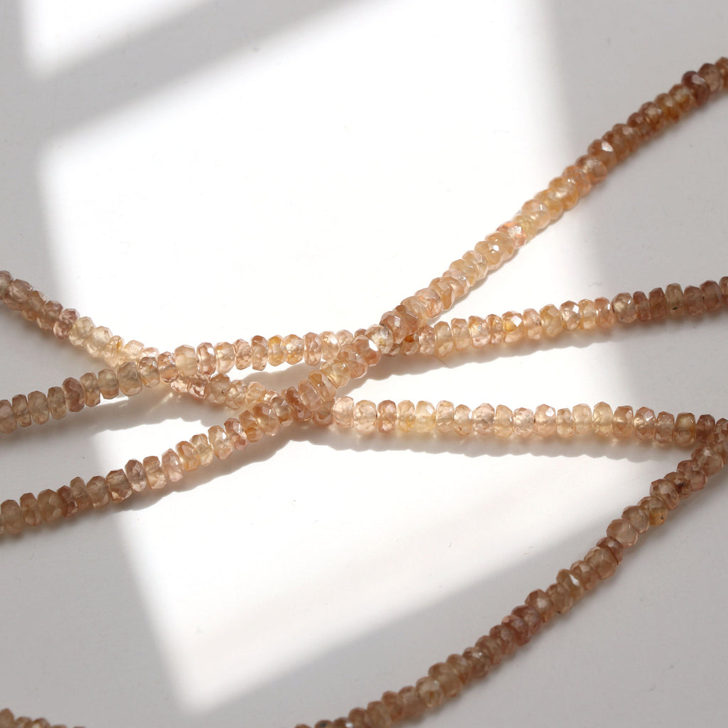 Natural Brown Zircon Faceted Roundelle Beads | Zircon beads 3.5 mm to 4 mm | 8 Inch/ 16 Inch/ 18 Inch Full Strand | Price Per Strand - National Facets, Gemstone Manufacturer, Natural Gemstones, Gemstone Beads