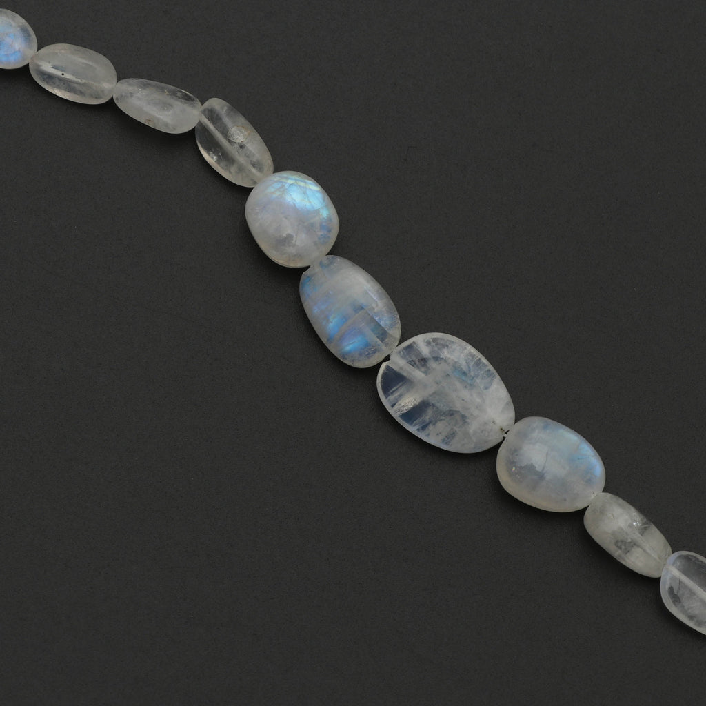 Rainbow Moonstone Smooth Tumble Beads - 5x7 mm to 11x15 mm - Rainbow Moonstone - Gem Quality , 8 Inch/ 20 Cm Full Strand, Price Per Strand - National Facets, Gemstone Manufacturer, Natural Gemstones, Gemstone Beads