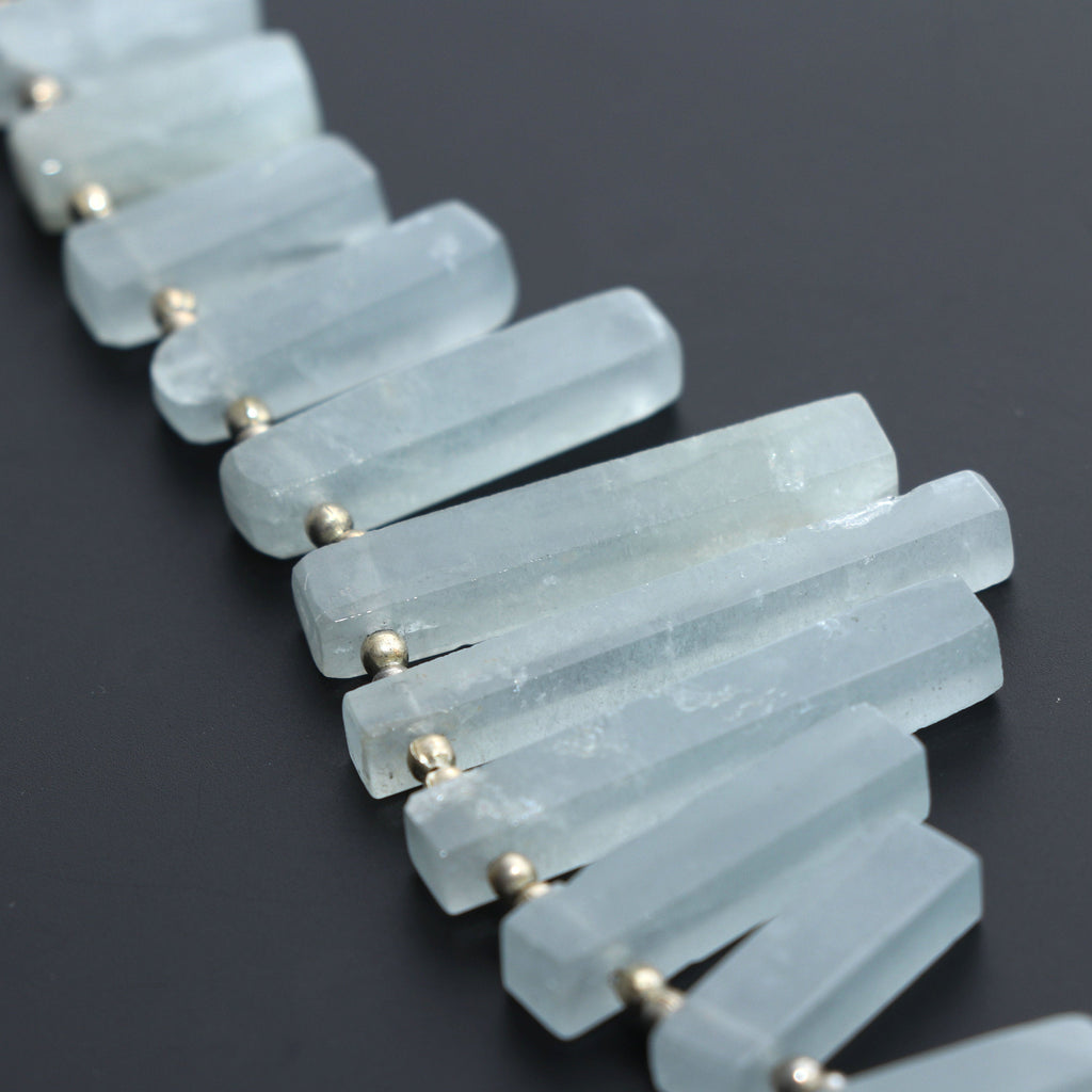 Natural Aquamarine Smooth Long Slice, 5x14 mm to 5x25 mm, Aquamarine Smooth, Aquamarine Long Slice, 5 Inch Full Strand, price per strand - National Facets, Gemstone Manufacturer, Natural Gemstones, Gemstone Beads