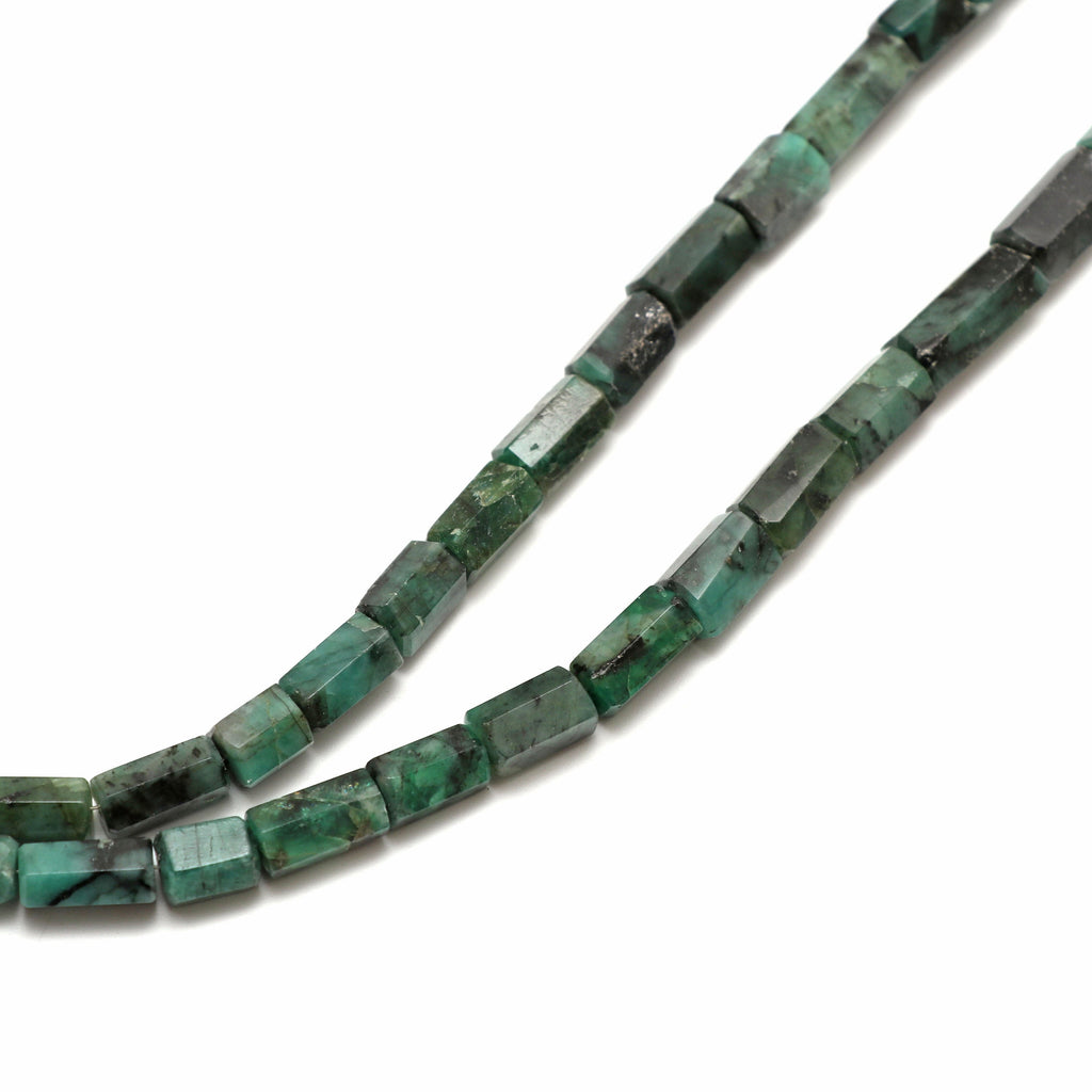 Natural Emerald Faceted Cylinder Beads | Unique Emerald Necklace | 4.5x10 mm to 10.5x15.5 mm | 8 Inch/ 18 Inch Strand | Price Per Strand - National Facets, Gemstone Manufacturer, Natural Gemstones, Gemstone Beads