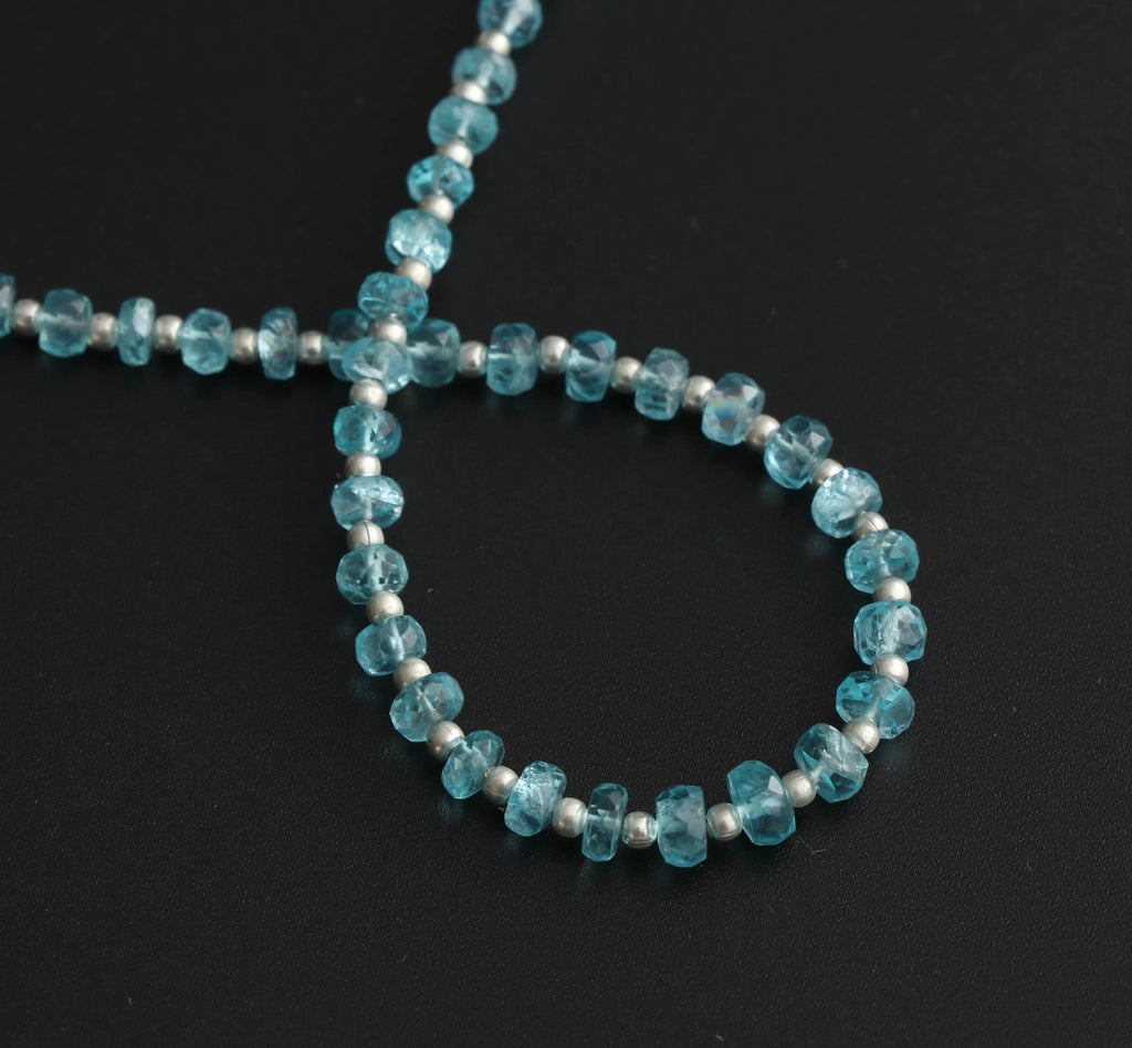 Sky Apatite Faceted Beads With Metal Spacer Ball- 4 mm to 5 mm - Sky Apatite Beads -Gem Quality, 8 Inch/ 20 Cm Full Strand, Price Per Strand - National Facets, Gemstone Manufacturer, Natural Gemstones, Gemstone Beads