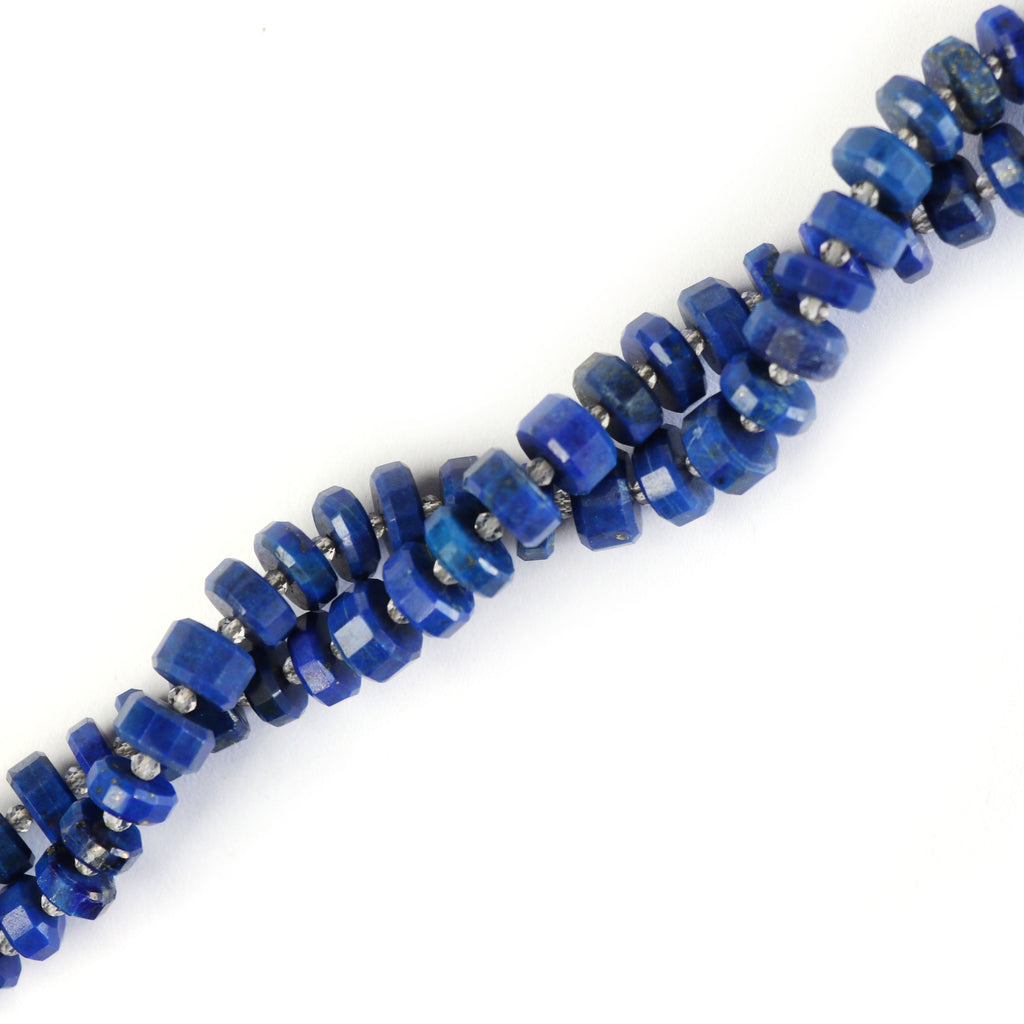 Natural Lapis Lazuli Crystal Tyre Beads- 6 mm to 8 mm - Lapis Lazuli Faceted Tyre, Gem Quality , 8 Inch Full Strand, Price Per Strand - National Facets, Gemstone Manufacturer, Natural Gemstones, Gemstone Beads