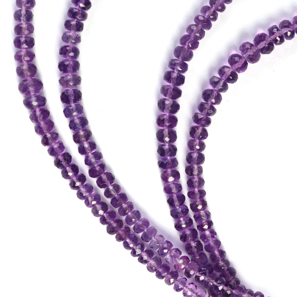 Amethyst Faceted Beads, Amethyst Rondelle Beads, Faceted Beads, Round Beads, Fine Quality, Natural, 4mm to 6 mm, 8 Inch Strand - National Facets, Gemstone Manufacturer, Natural Gemstones, Gemstone Beads