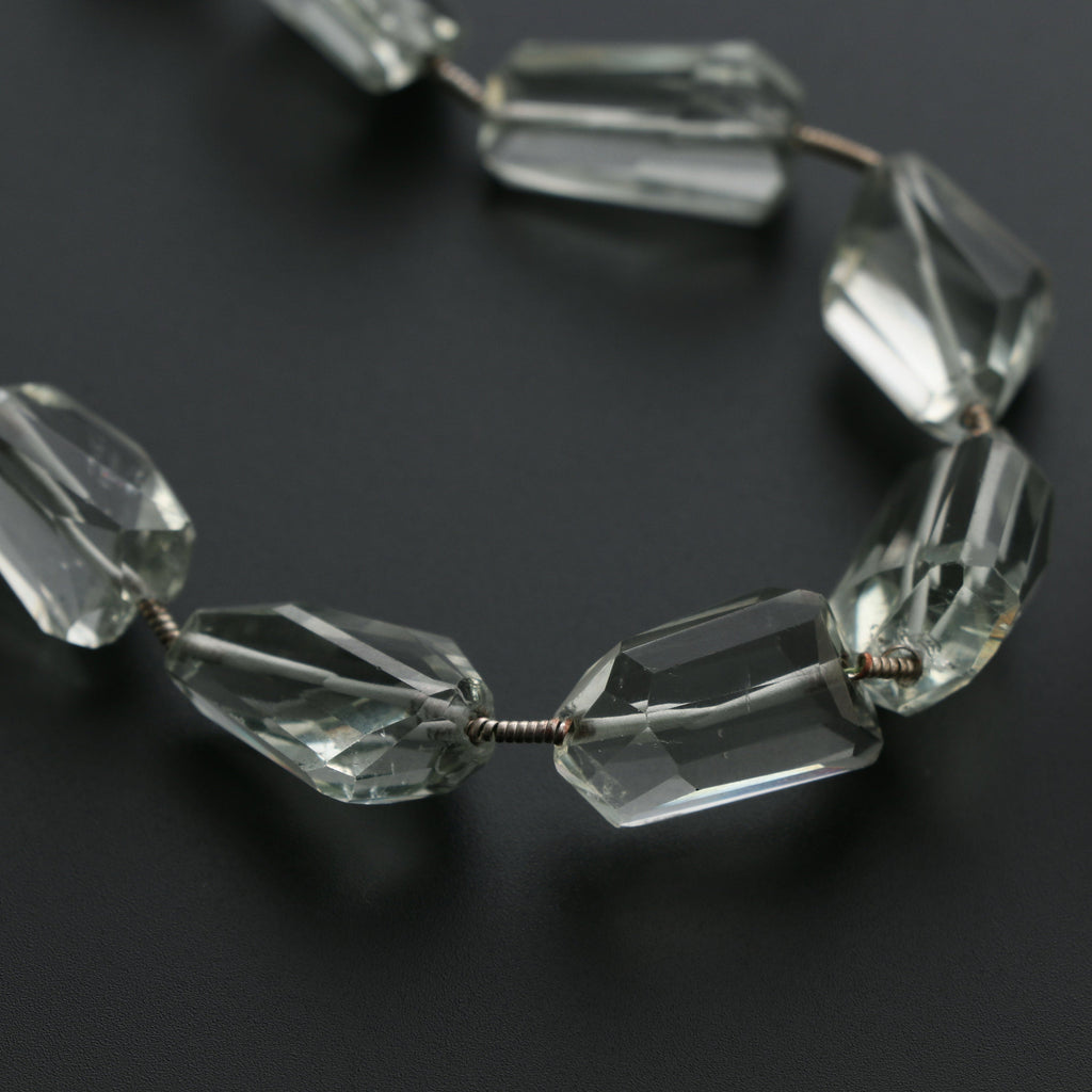 Green Amethyst Faceted Tumble, Amythyst Faceted - 11x12 mm to 13x19 mm- Green Amethyst - Gem Quality , 16 Inch Full Strand, Price Per Strand - National Facets, Gemstone Manufacturer, Natural Gemstones, Gemstone Beads