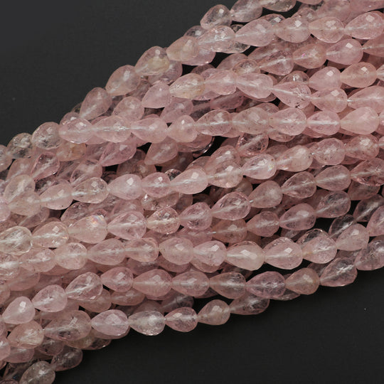 Morganite Faceted Drops Beads,5.4x7.5 mm to 6.5x8 mm, Morganite Jewelry Making Beads, 18 Inch/ 46 Cm Full Strand, Price Per Strand