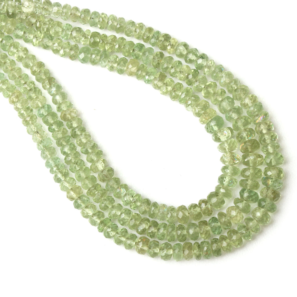 Apatite Faceted Rondelle Beads, Green Apatite Rondelle, 3.5 mm To 5 mm, 18 Inch Strand - National Facets, Gemstone Manufacturer, Natural Gemstones, Gemstone Beads