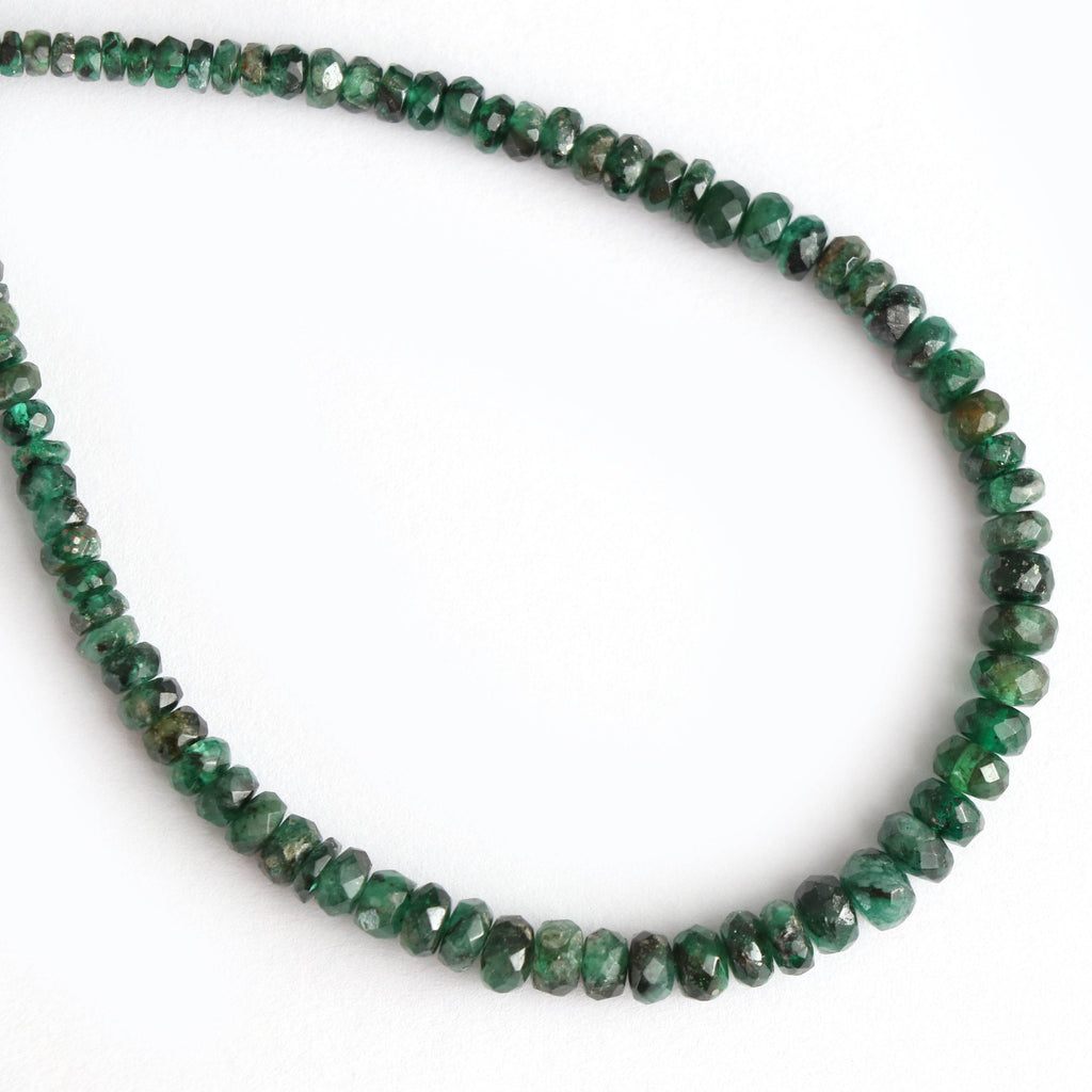 Emerald Faceted Roundel Beads - 4 mm to 5 mm - Emerald Gemstone- Gem Quality , 8 Inch/ 20 Cm Full Strand, Price Per Strand - National Facets, Gemstone Manufacturer, Natural Gemstones, Gemstone Beads