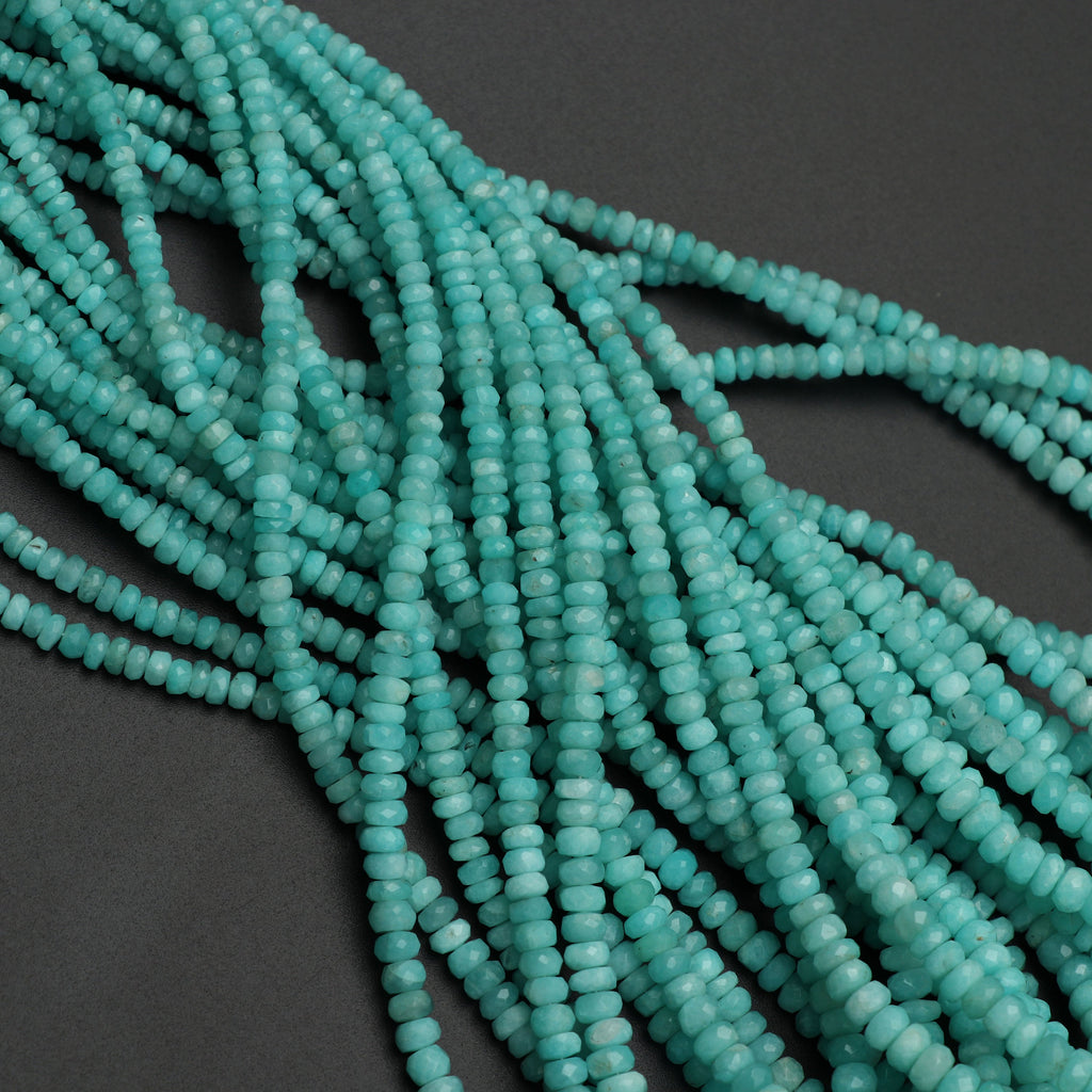 Amazonite Faceted Roundel Beads, 3 mm to 6 mm ,Amazonite Roundel Beads, - Gem Quality , 18 Inch/ 46 Cm Full Strand, Price Per Strand - National Facets, Gemstone Manufacturer, Natural Gemstones, Gemstone Beads