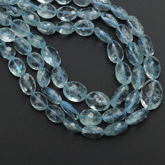 Aquamarine Faceted Oval Beads, 4.5x5.5 mm to 9x12 mm, Aquamarine Jewelry Making Beads, 18 Inch/ 46 Cm Full Strand, Price Per Strand