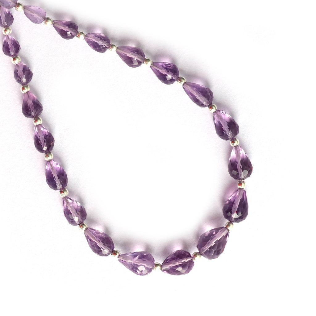 Amethyst Tear Drops Briolette beads, Amethyst Faceted, Amethyst Straight Drill Drops, - 6x5 mm to 11.5x8 mm 8 Inch, Price Per Strand - National Facets, Gemstone Manufacturer, Natural Gemstones, Gemstone Beads