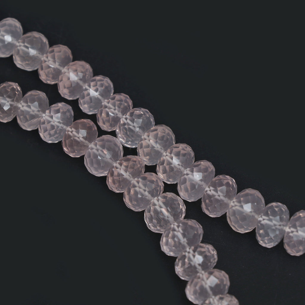 Natural Rose Quartz Faceted Rondelle Beads | 9.5 mm to 12.5 mm | Rose Quartz Beads | 18 Inch Full strand | Price Per Strand - National Facets, Gemstone Manufacturer, Natural Gemstones, Gemstone Beads